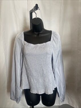 Smocked Square-Neck Blouse in White